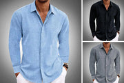 Long Sleeve T-shirt Undershirt Solid Color Long Sleeve Cotton Linen Shirt Men