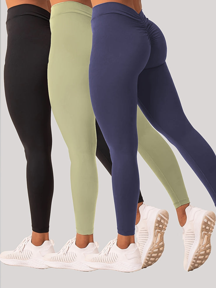 3 Pack Women's Yoga Leggings With High Waistband, Moisture-Wicking, And Stretchy, Perfect For Outdoor Activities And Fitness