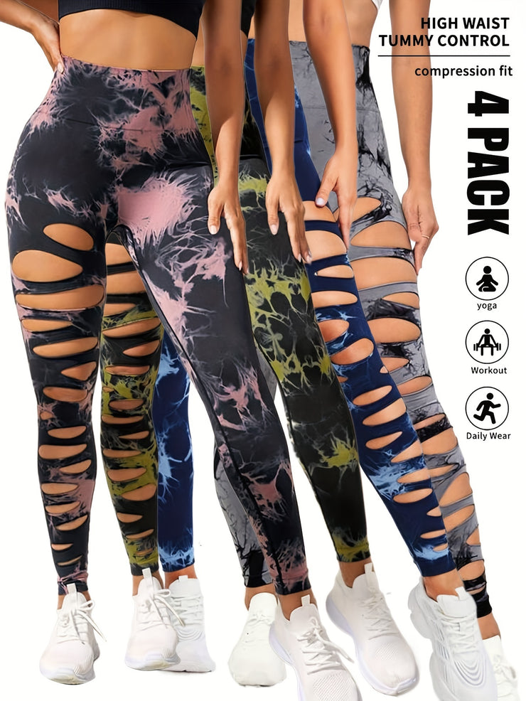 4 Pack Tie-dye Workout Leggings For Women HighWaist Seamless Scrunch Butt Lifting Gym Yoga Pants Elastic Pants