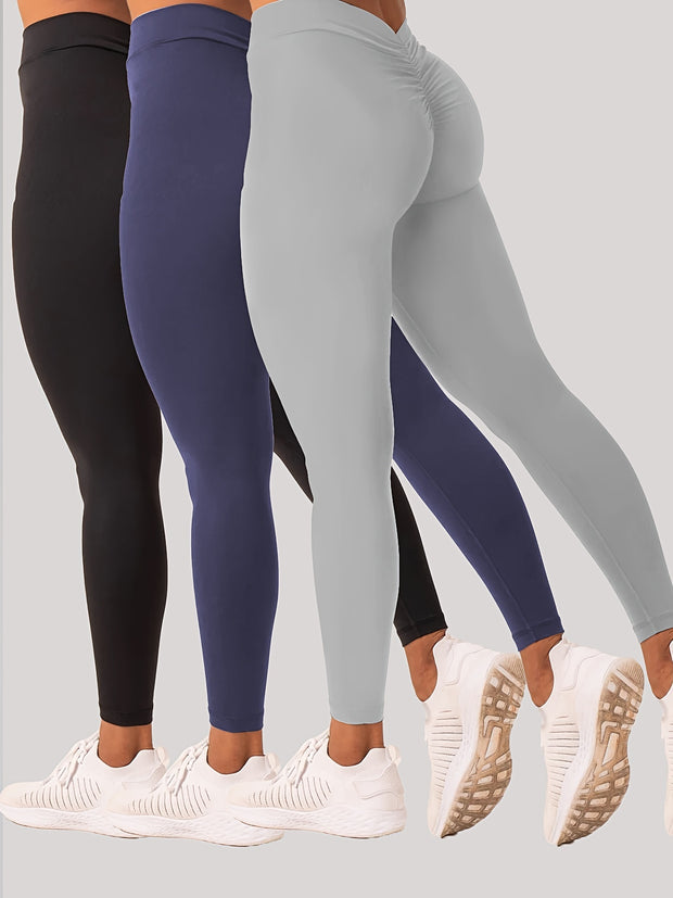 3 Pack Women's Yoga Leggings With High Waistband, Moisture-Wicking, And Stretchy, Perfect For Outdoor Activities And Fitness