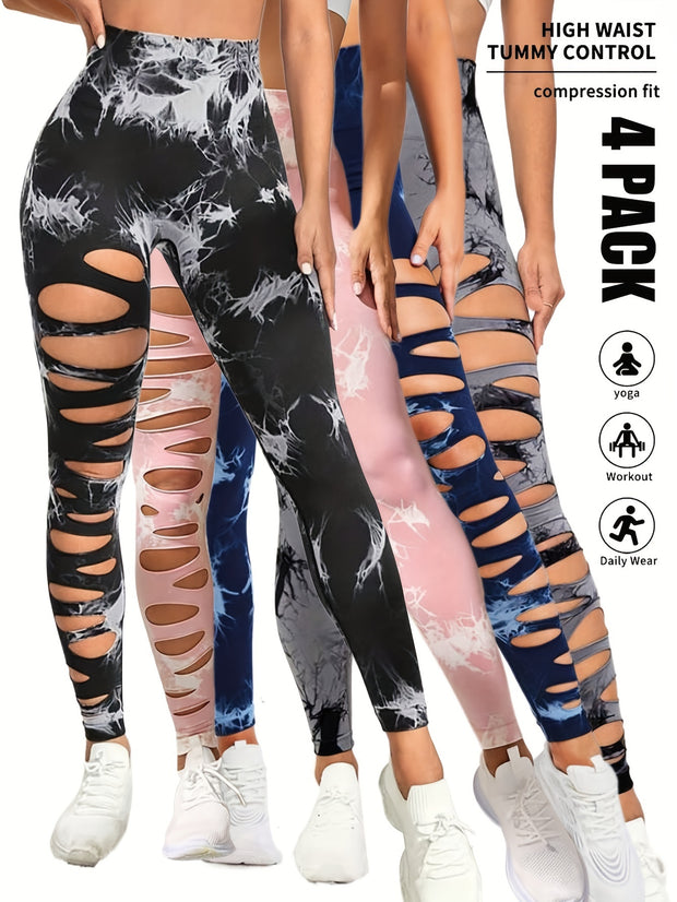 4 Pack Tie-dye Workout Leggings For Women HighWaist Seamless Scrunch Butt Lifting Gym Yoga Pants Elastic Pants